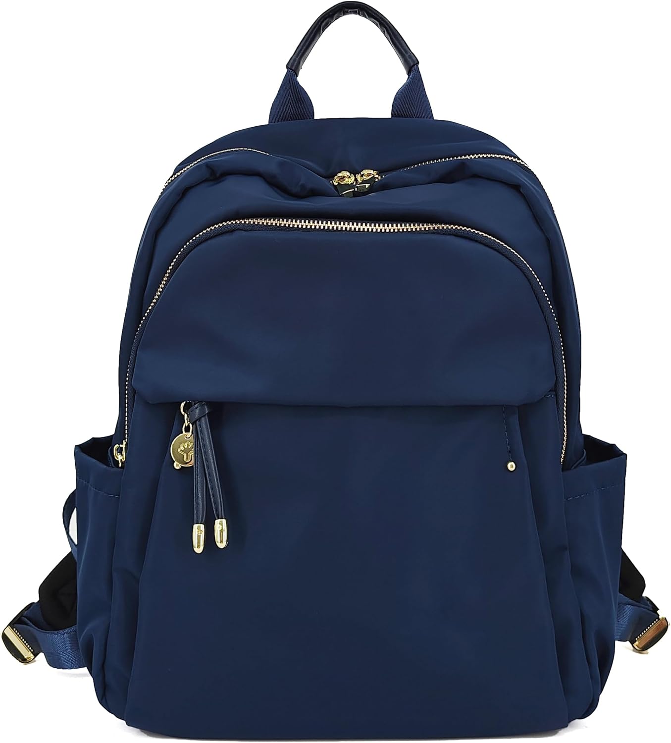 Medium Backpack Purse for Women, Fashion Nylon Daypack with Gold Hardware, Lightweight Water-Resistant Rucksack for College, Work, Travel, Everyday Use, Fits 13–14" Laptop (Navy Blue,Medium)