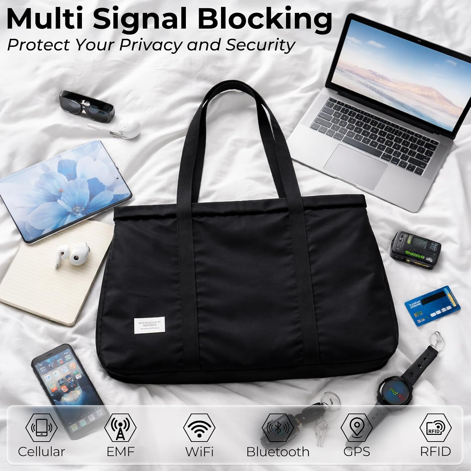 Large Faraday Cage with Handle,Tablet Sleeve Case Bag, Waterproof Signal Blocker Bag Portable Carrying Protective Sleeve (Black) (Black)