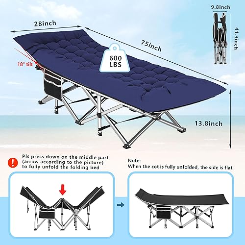 Miniatura 2 de HABUTWAY Catres de camping para adultos con capacidad de carga de 600 libras, catre de camping plegable con colchón, cuna de dormir para adultos con