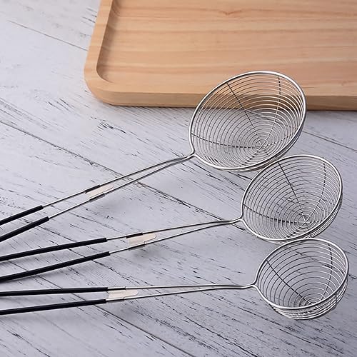 Miniatura 7 de Colador de araña de acero inoxidable sólido para cocinar y freír, utensilios de cocina, colador de alambre, cuchara coladora de pasta con mango