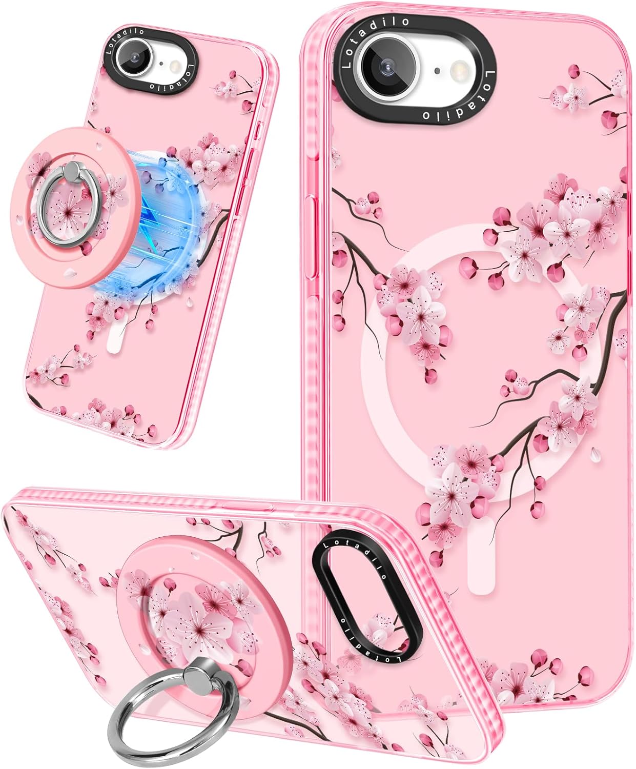 Lotadilo for iPhone 17e/16e Case with Stand, Peach Blossom