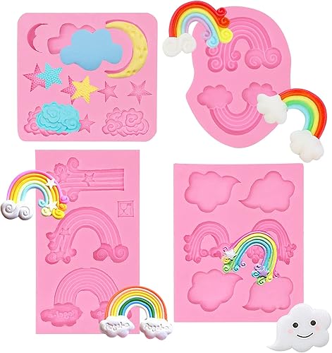 Moldes para fondant Rainbow Cloud 4 piezas moldes de silicona de chocolate de estrella y luna para decoración de tartas adornos de magdalenas dulces