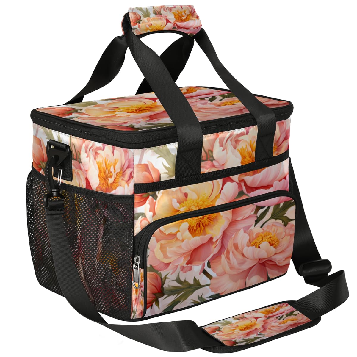 Beautiful Peony Insulated Picnic Backpack Lunch Box for Women Men Picnic Basket Tote Lunch Bag Picnic Bag Portable Lunch Bags for Picnic, Beach, Work, Trip,Office, Camp Peony Florals