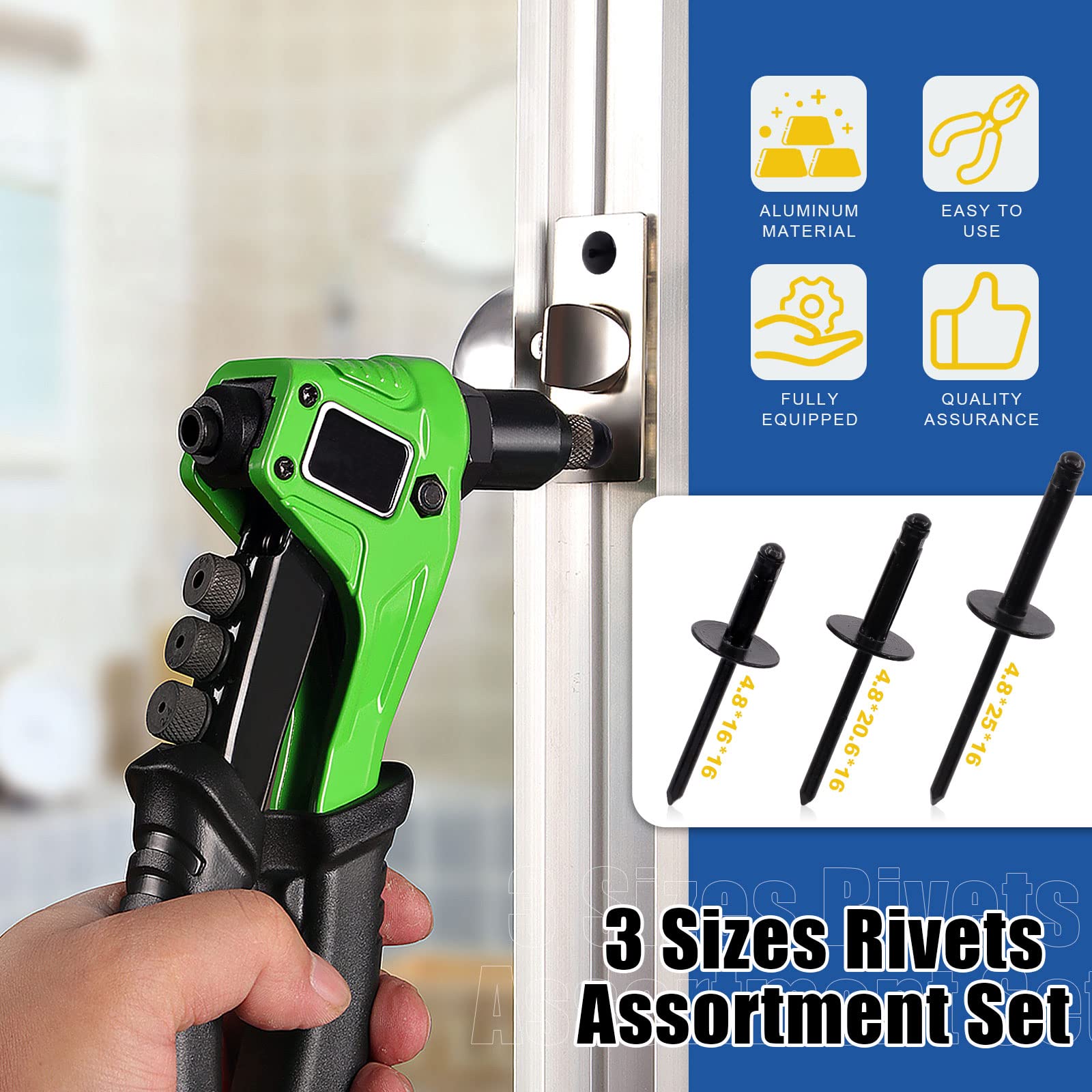 GLARKS G-1991 75Pcs 3/16 inch x 5/8 inch / 13/16 inch / 1 inch Black Large Flange Blind Rivets Pop Rivets Assortment Set for Joining Metal Plate Pipe Automotive - Image 3