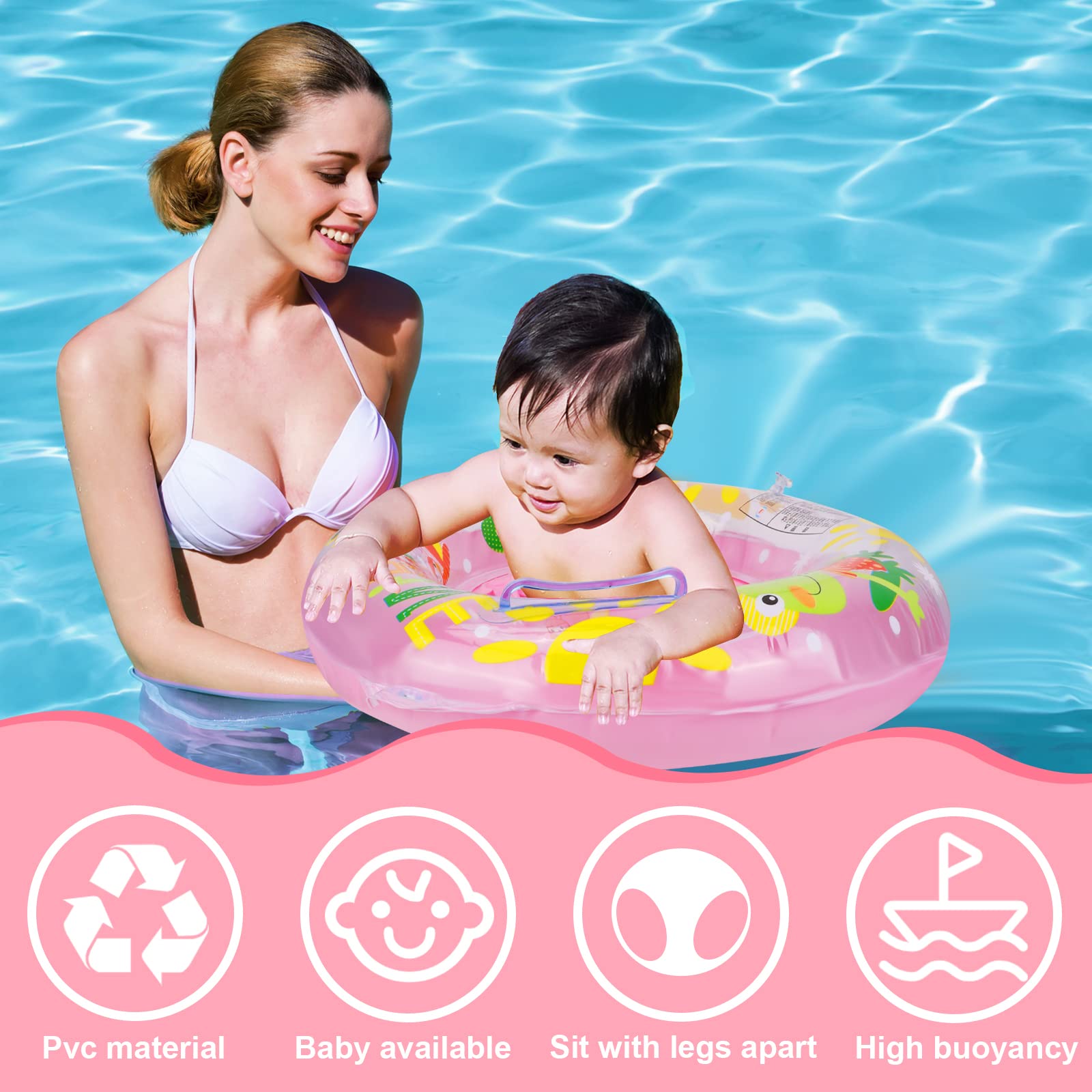 Anello di Nuoto del Fumetto, Salvagente Neonato Galleggiante Gonfiabile del Bambino Dell'anello di Nuoto del Bambino Baby Float Salvagente con Seggiolino and Gonfiatore Bambini Piscina Giocattolo,Rosa