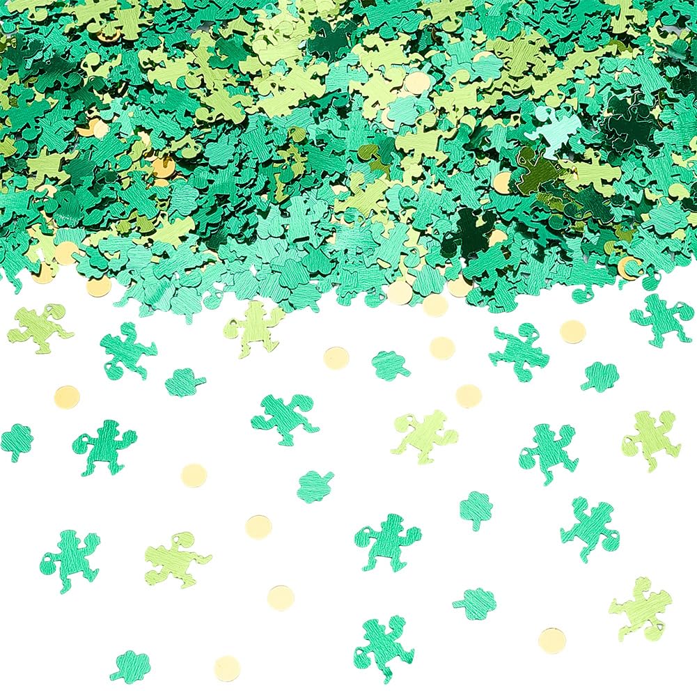 SOFPLATE 1 Box about 420 to 450pcs St Patricks Day Table Confetti Shamrock Confetti Glitter Irish Four Leaf Clover Foil Sequin Table Scatter for Irish Festival Party Table Decorations DIY Crafts