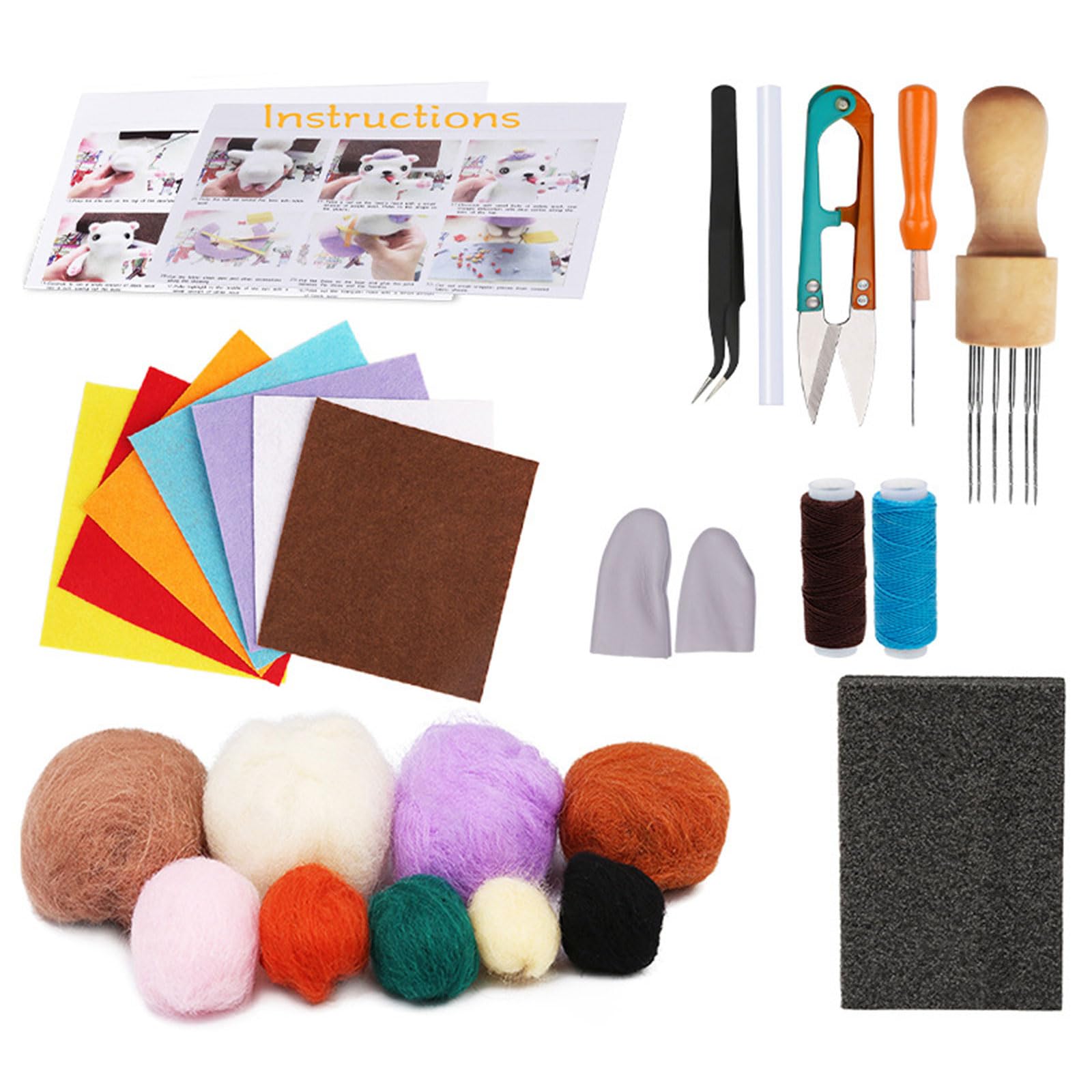 TFAOYS Bear Needle Felting Set Bear Animal Wool Felted Set with Instruction Felting Needle Wool Roving Wood Handle Animal Beginner