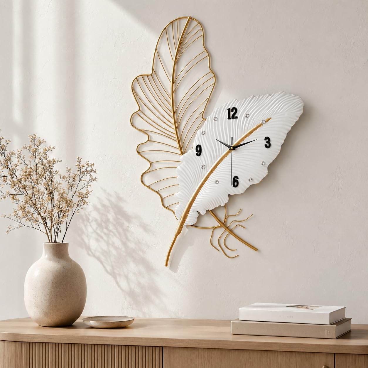 Generisch Moderne Wanddeko Wohnzimmer,Federförmige Metall mit Reliefdesign | Handgefertigte Wanddekoration,Leichte Bauweise,Einfache Montage,für Schlafzimmer,Büro,Flur und Esszimmer-78CM
