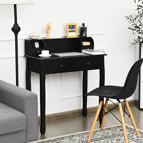 Miniatura 2 de Byroce - Escritorio pequeño con gabinete extraíble, mesa de tocador de 2 niveles con 4 cajones, 3 cubos y patas de madera de pino, escritorio de