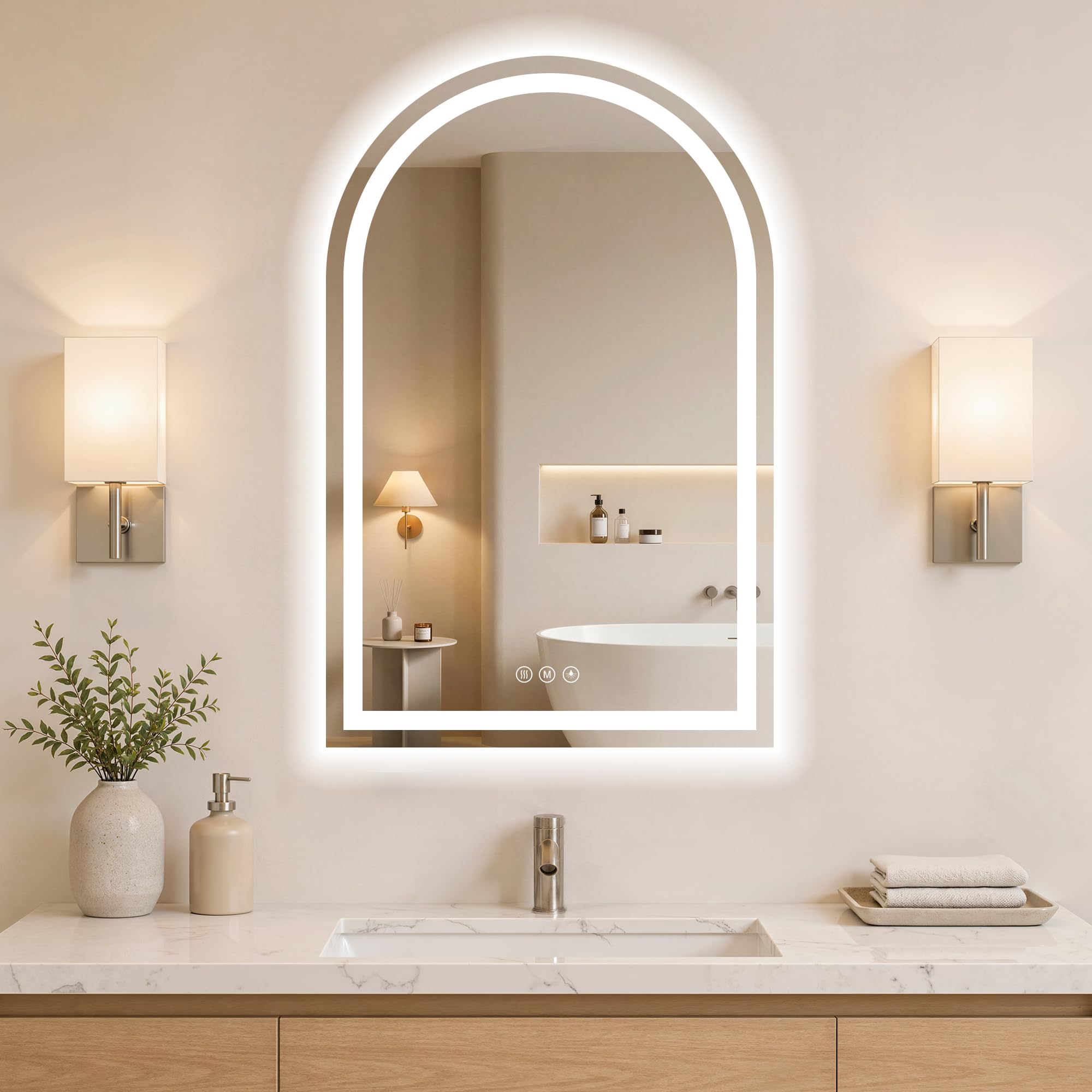 Miroir LED pour salle de bain incassable avec capteur tactile et 3 couleurs