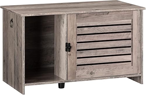 HOOBRO Caja de arena para gatos, caja de arena oculta para gatos, muebles con puerta de rejilla, amplio baño oculto para gatos con divisor, armario