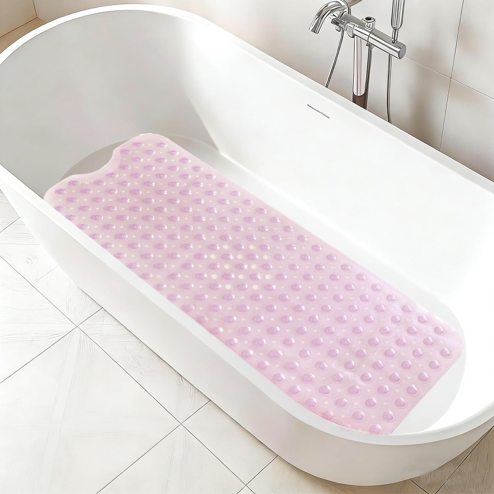 Non Slip Bath Mat, 40x100 cm Bath Mat Non Slip Anti Mould Extra Long Soft Bathtub Mat Machine Washable,for Bathroom Floor (Pink)