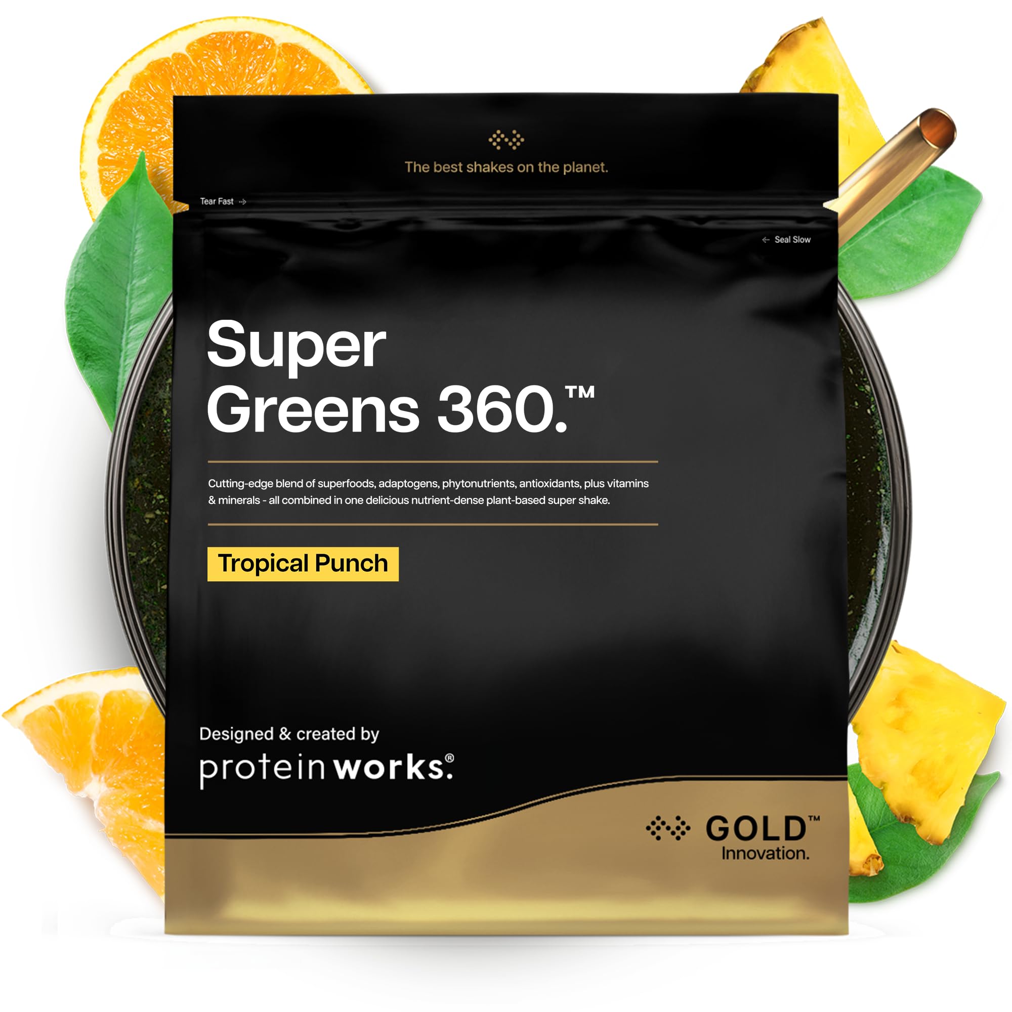 Protein Works | Super Greens 360 - Gold Innovation, Enhanced Greens Powder, 159 Health Benefits, Antioxidants, Superfoods, Adaptogens, Vegan, Tropical Punch, 83 Servings, 1kg