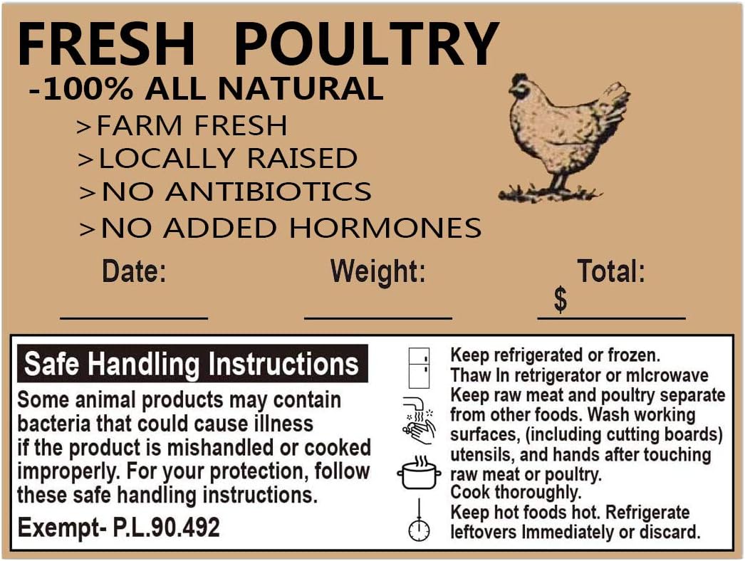Remarkable Poultry Freezer Labels,2.5inchx4inch with Safe Handling Instructions Exemption-P.L. 90-492 (100Pcs ) image 2