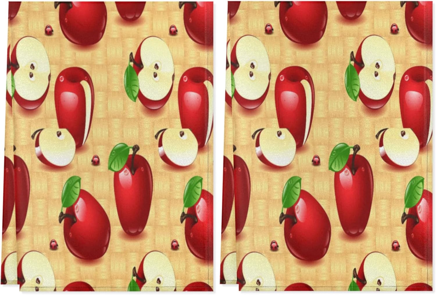 Cartoon Apple Kitchen Towel Set - 2 Pack Absorbent, Durable Polyester Kitchen Hand Towels, Dishcloths with Hanging Loop for Cooking, Cleaning and Kitchen Decorating (28.3“ x 17.7”).