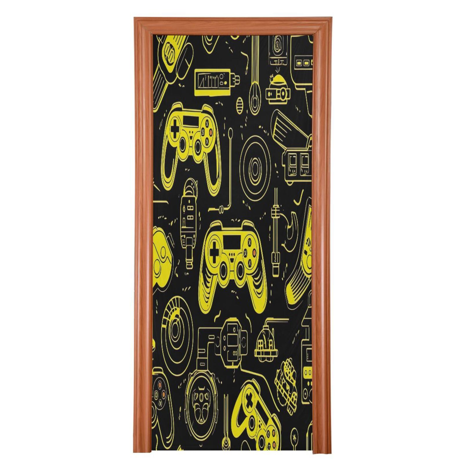 FLildon Cartoon Game Controllers Yellow Black Door Cover Decoration, Party Accessory Porch Decor for Festive Ornament Room Door Covers 32 x 79 Inch