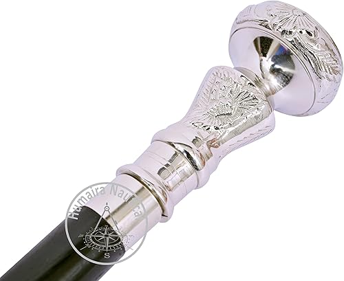 Miniatura 2 de Humaira Nautical Bastón antiguo vintage de madera bastón de latón plateado mango perilla regalo 01