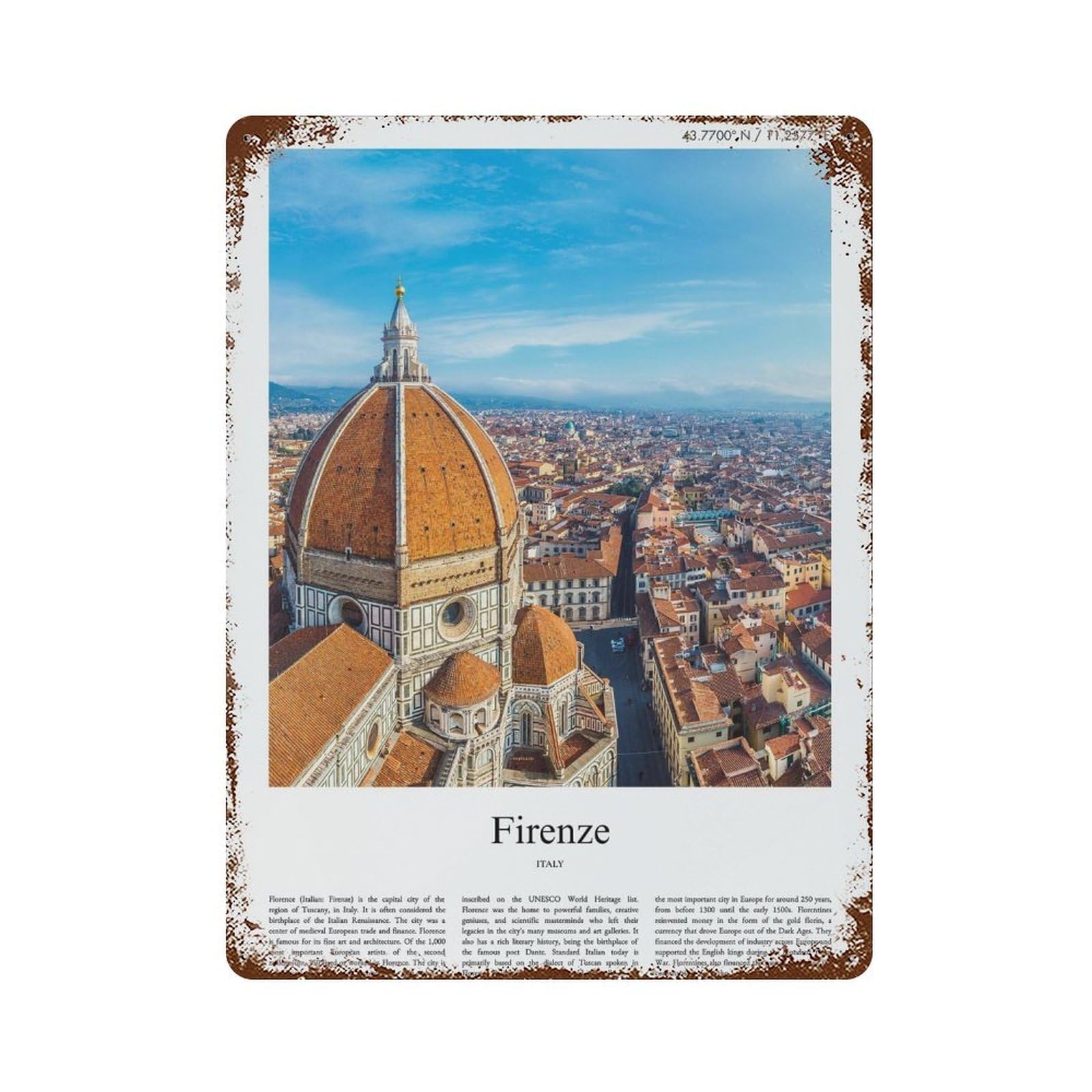 xiaoxiaoshen Firenze ITALY City Scenery Wall Decor Art Metal Tin Poster Modern Home Decor Art Home Bar Shop Decorations Vintage Sign 40x30cm