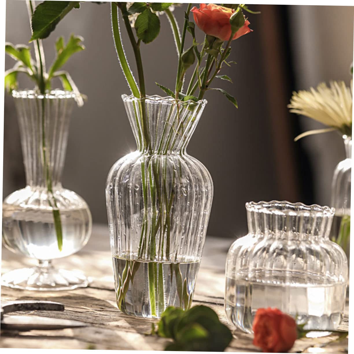 Amazon.co.jp: HOMOCONO シーシーストライプ模様のガラス製花瓶 卓上用
