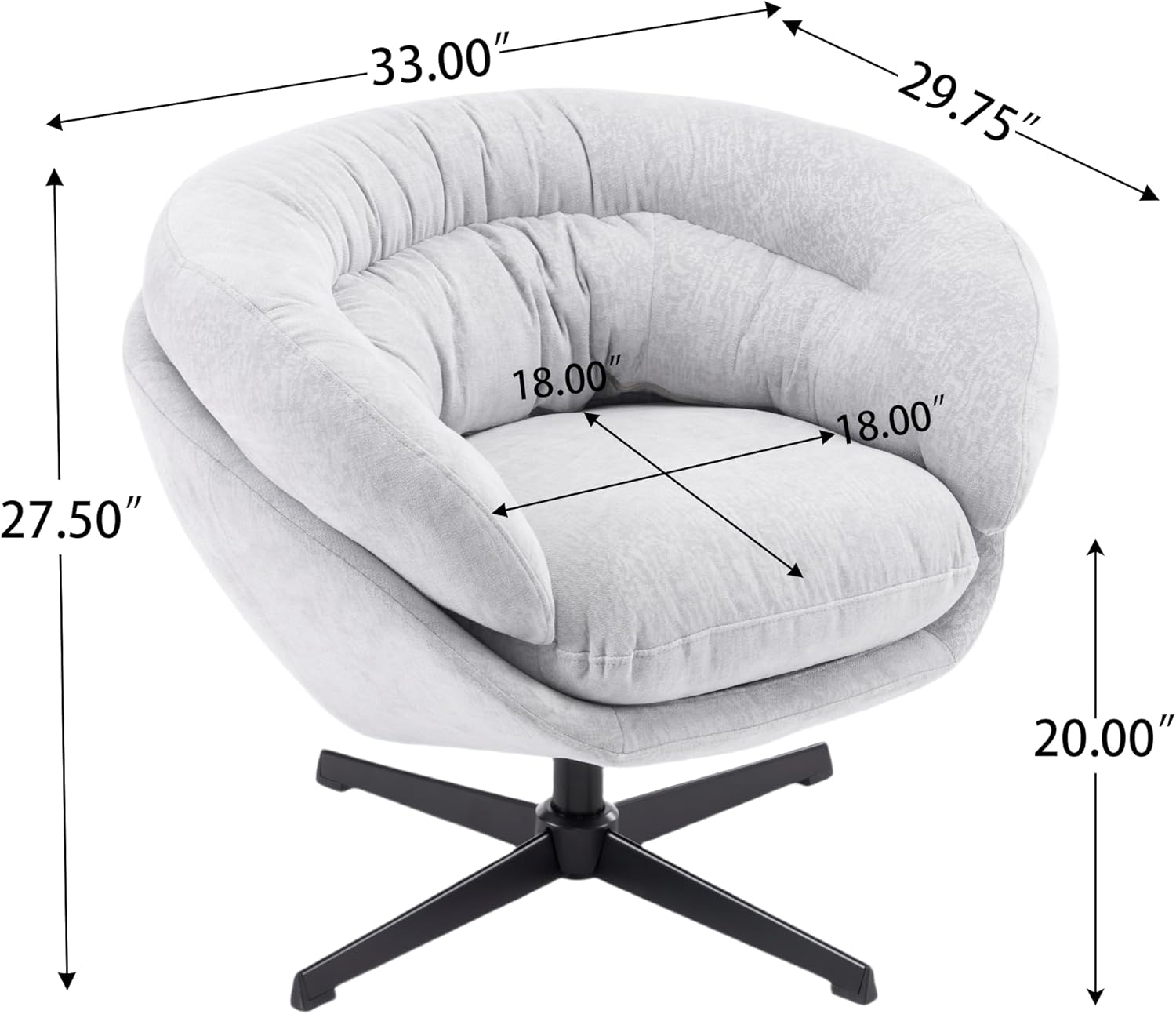Christopher Knight Home 360° Swivel Club Chair,Chenille Upholstered Accent Chair with Removable Cushion, Round Office Chair with Black Metal Base,Gray