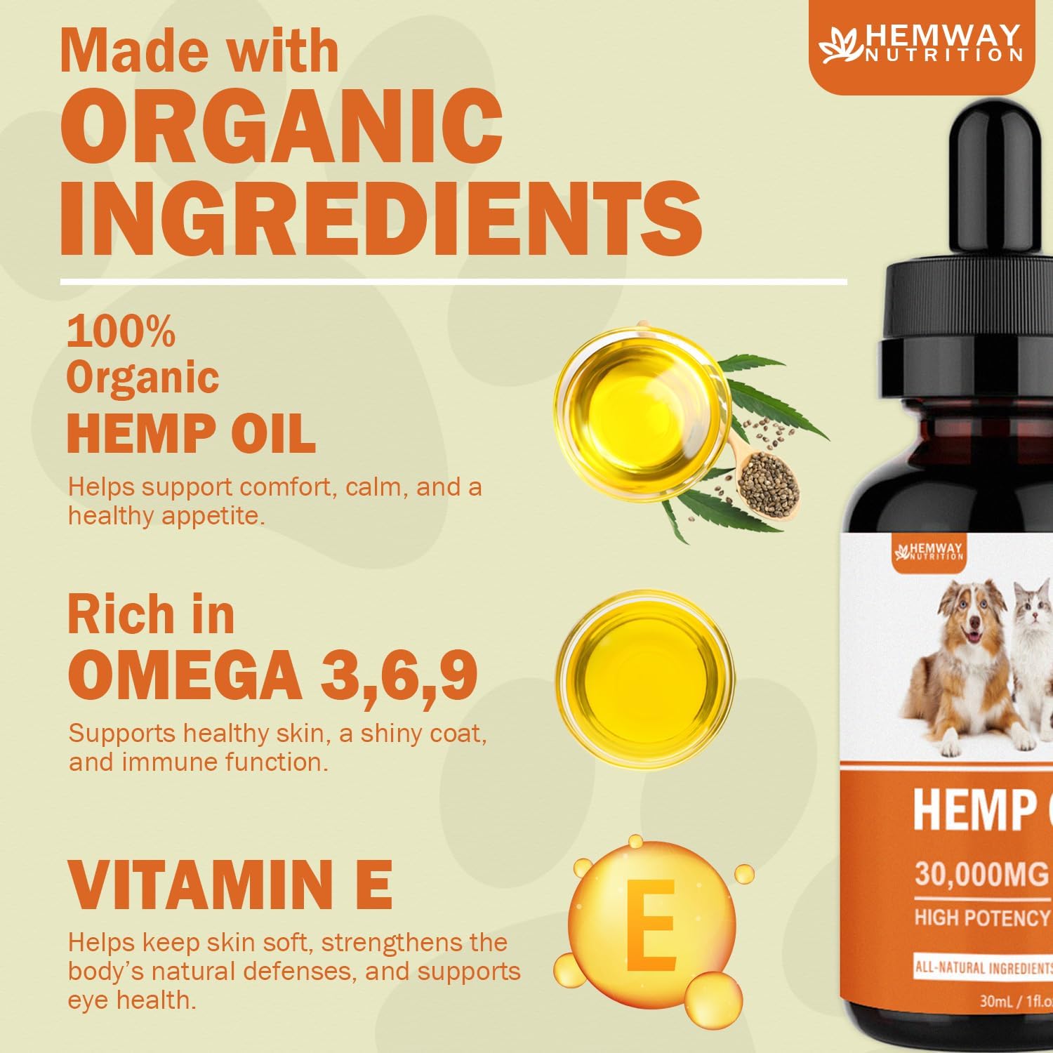 (4-Pack) Organic Hеmp Oil for Dogs and Cats - Hip and Joint Support - Skin and Coat Health - Pet Calming Drop - Omega 3-6-9 and Vitamins - Vet Approved image 3
