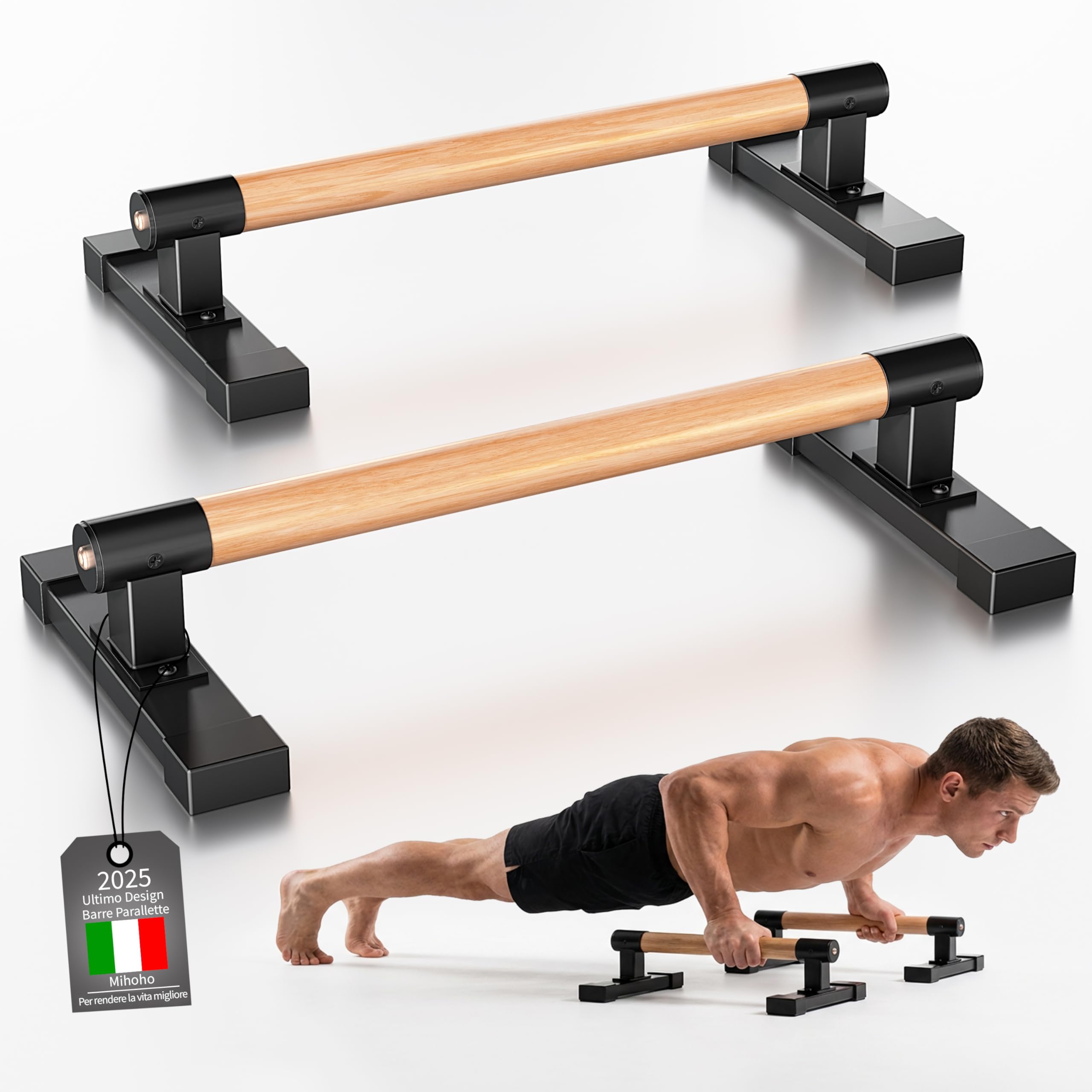Barre parallele,Push Up Parallettes con Impugnatura in Legno per Calisthenics,verticali e allenamento della forza con manici in legno di faggio,attrezzatura fitness per dei muscoli de