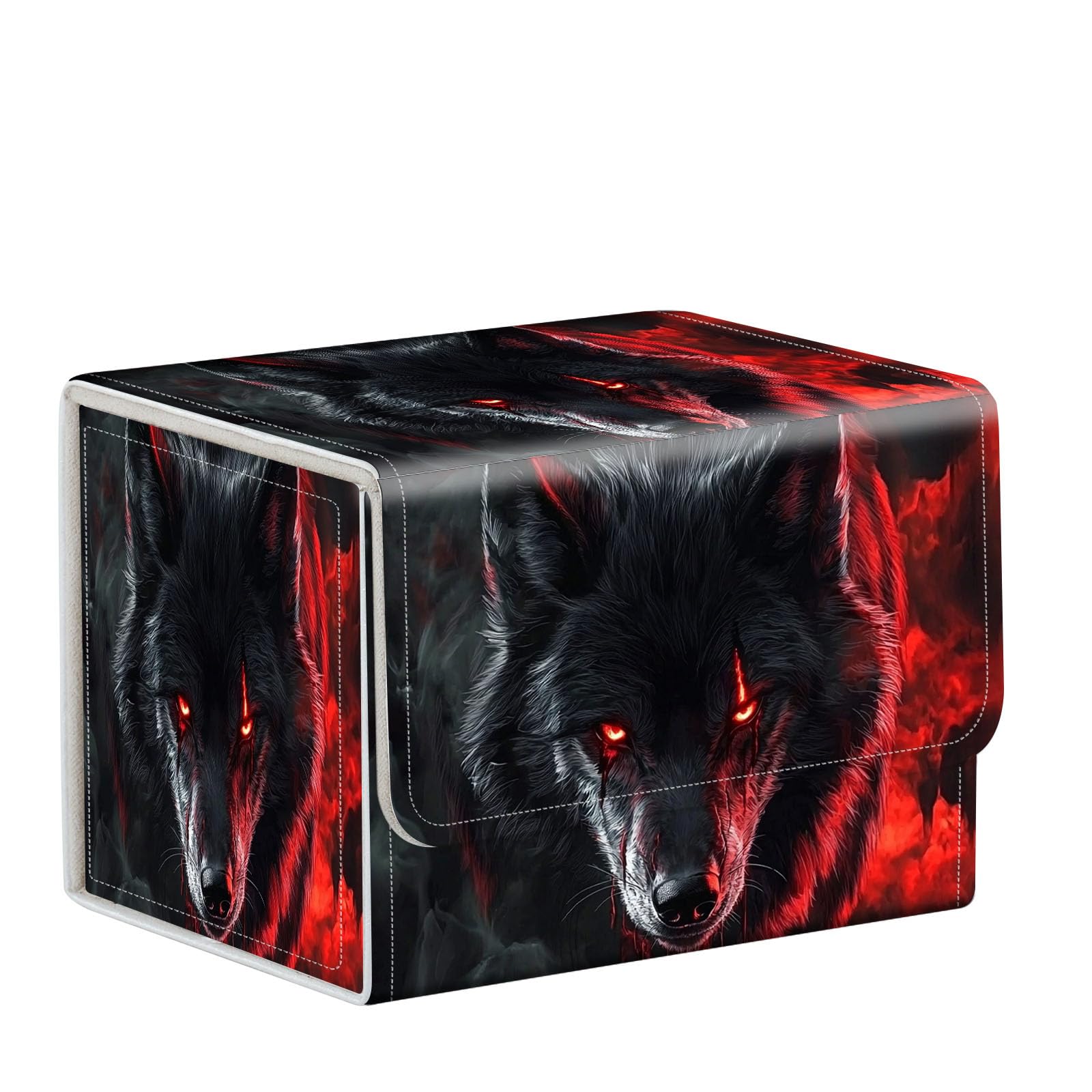 ETLKJVBL MTG Card Storage Solution - Card Box for Commander Decks, High Capacity Anime Card Sleeves, Deck Box, Black Wolf With Red Eyes