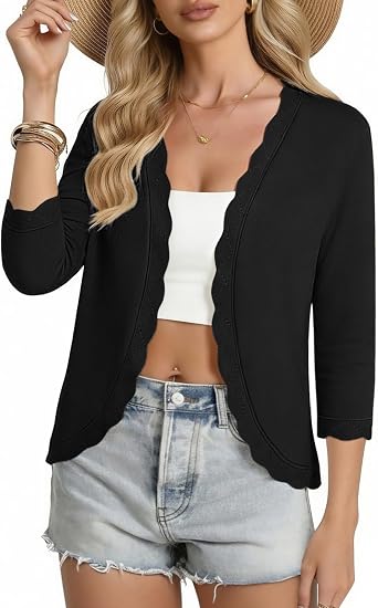 GRACE KARIN Women Lightweight Summer Cardigans 3/4 Sleeve Cropped Cardigan Sweaters Open Front Bolero Shrug