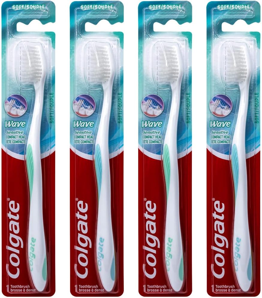 Colgate Wave Sensitive Toothbrush, Compact, Soft (Colors Vary) - Pack of 4