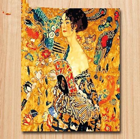 Malen Nach Zahlen Kunst Malen Nach Zahlen Gustav Klimt Frau Mit Facher Diy Digitale Malerei Dekorative Gemalde Farbenspiel Frameless 40 50cm F Amazon De Spielzeug