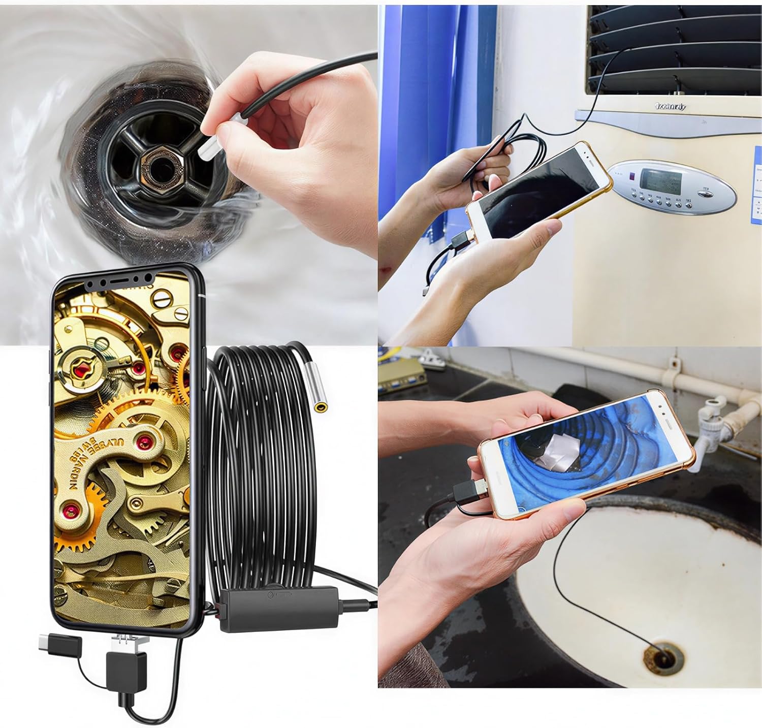 3 in 1 Endoscope Borescope Snake Camera Type C USB Endoscope for Android Mobile Phone 3.9mm Lens Borescope Inspection, 1280x720 Video Inspection Camera (5M)