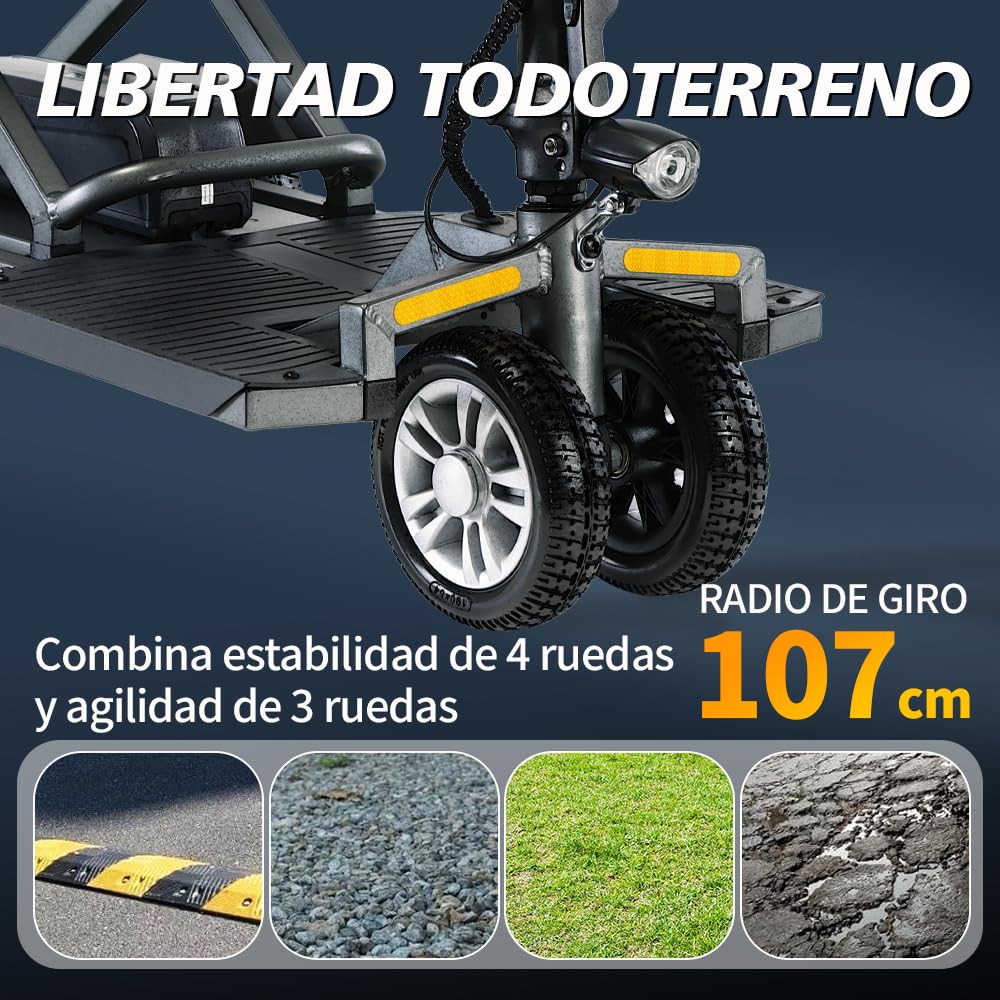 Scooter Minusvalidos Mobility Scooter Para Electrico Discapacitados Autonomía 24 km 8 km/h Plegable Scooter de Movilidad Carga Máx. 150 kg y Luces LED