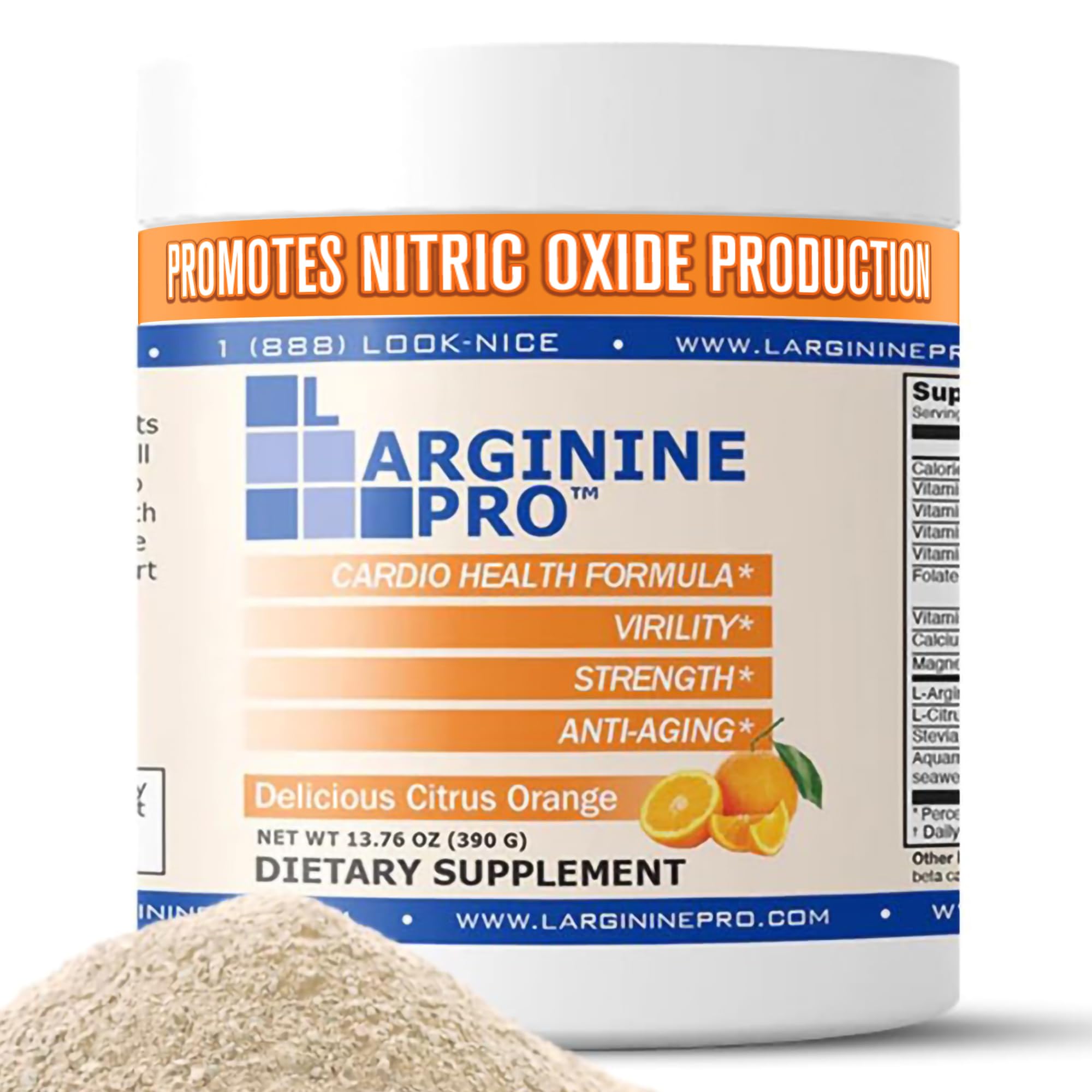 5,500mg L-Arginine Plus L-Citrulline 1,100mg Orange Powder Drink Mix Supplement for Increased Nitric Oxide Production