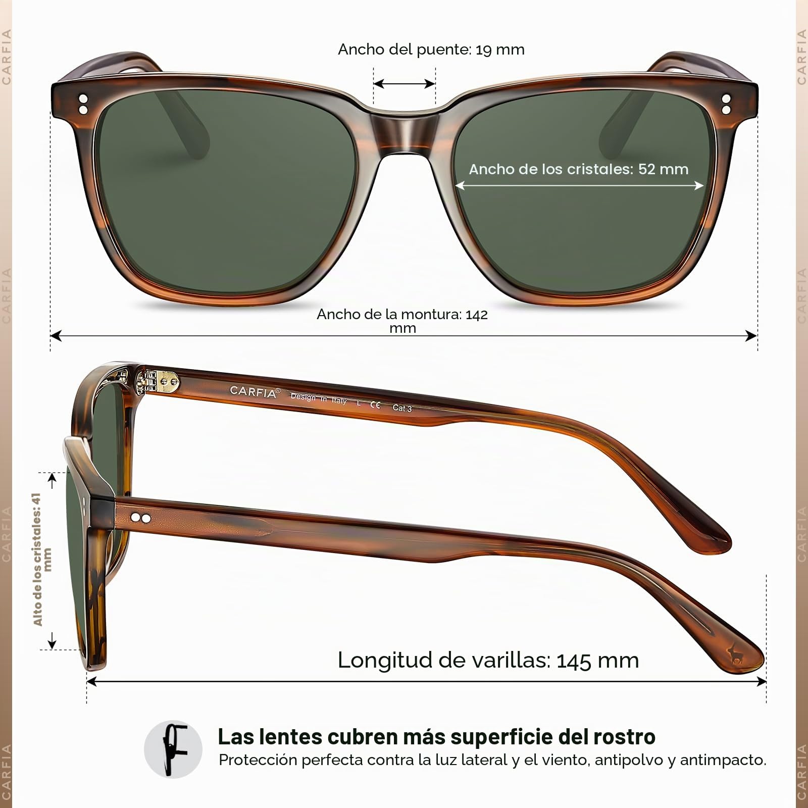 Carfia Gafas de sol Hombre Polarizadas Retro Cuadradas 100% Protección UV para Conducir Viajar