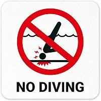 Marcador de profundidade de piscina adesivo de vinil sem mergulho, (SI-7450) 15 x 15 cm, marcador de piscina antiderrapante, feito nos EUA por Sigo Signs