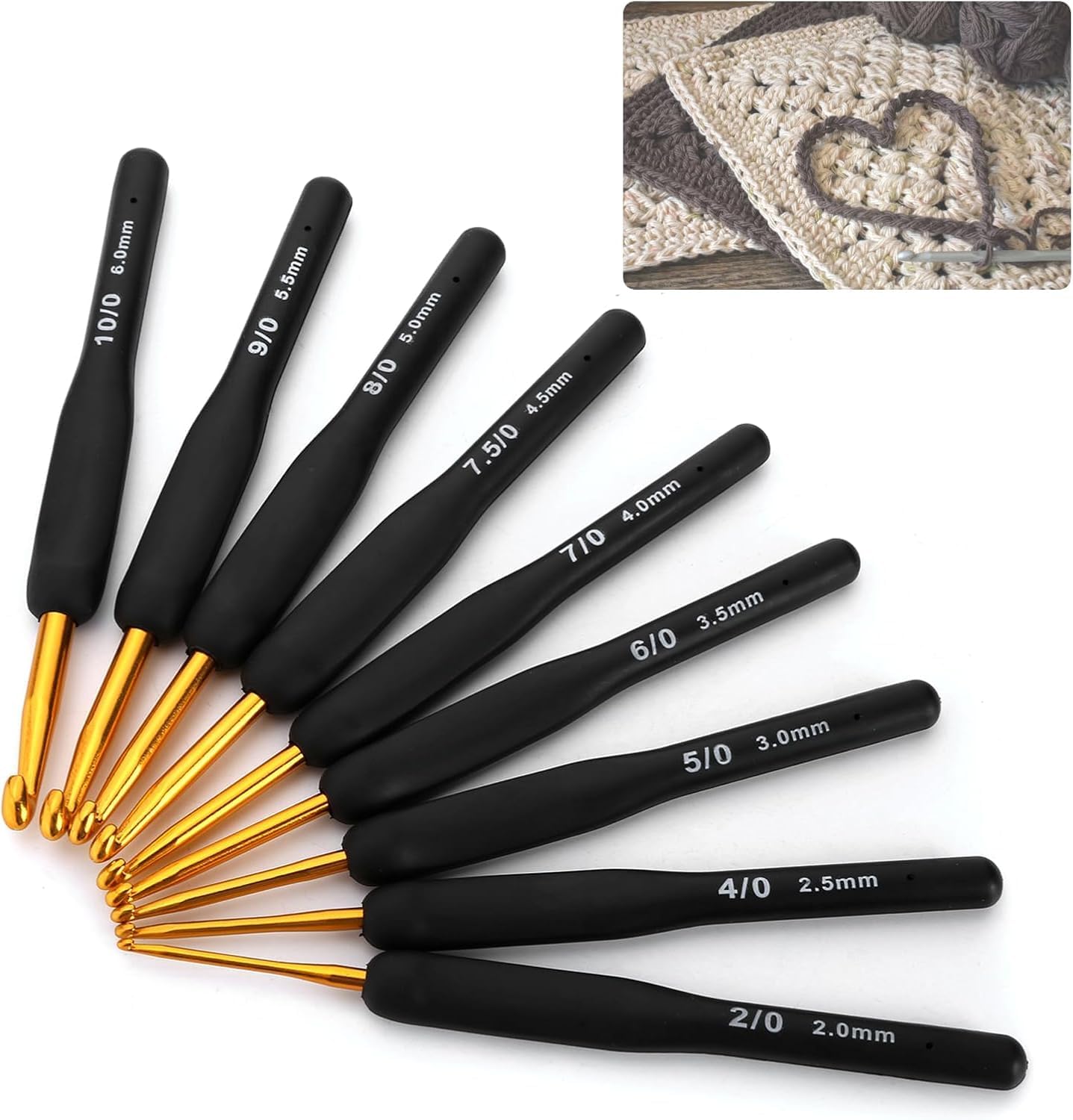 Dodhar Black Gold Crochet Hooks Needles for Arthritic Hands, Crochet Hook Set Ergonomic Soft Grips Knitting Hook for Crochet Yarn Craft, Aluminum Knitting Crochet Supplies Kit for Knitter (m)-picture-19