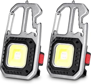 Starnearby 2 Pack COB Keychain Work Light 800 Lumens, Small Mini Flashlight Rechargeable 7 Modes Portable Inspection Light Torch with Bottle Opener and Screwdriver for Camping Repair Emergency