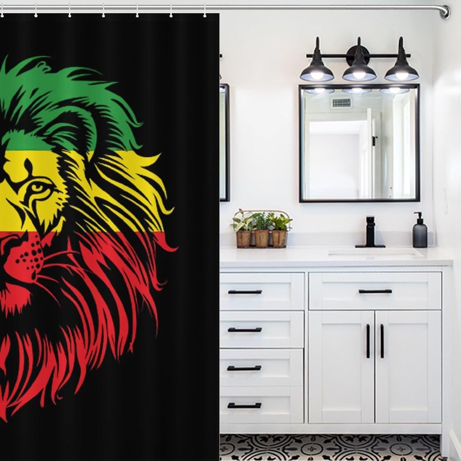 Lion of Judah Reggae Funny Shower Curtains Washable Bath Curtain Liner with Hooks for Bathroom Bath Tubs 72x72Inch (183x183cm)