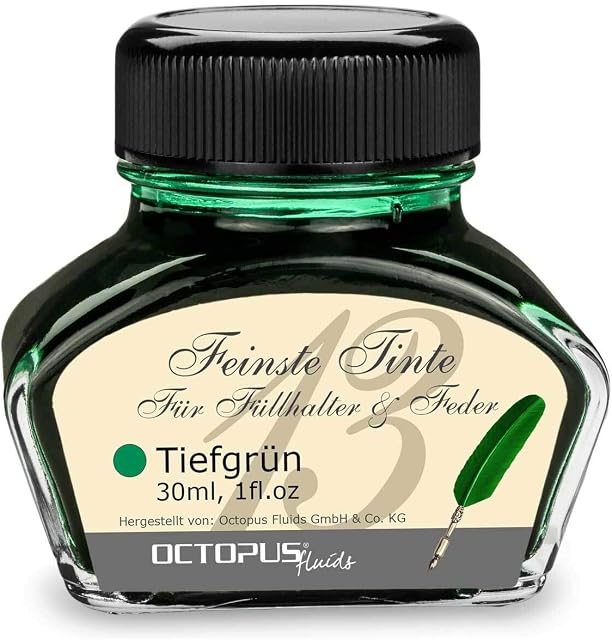 Fountain pen ink in ink glass,Writing ink for fountain pen, Fountain pen ink in Deep Green 30ml, inkpot, Calligraphy Ink