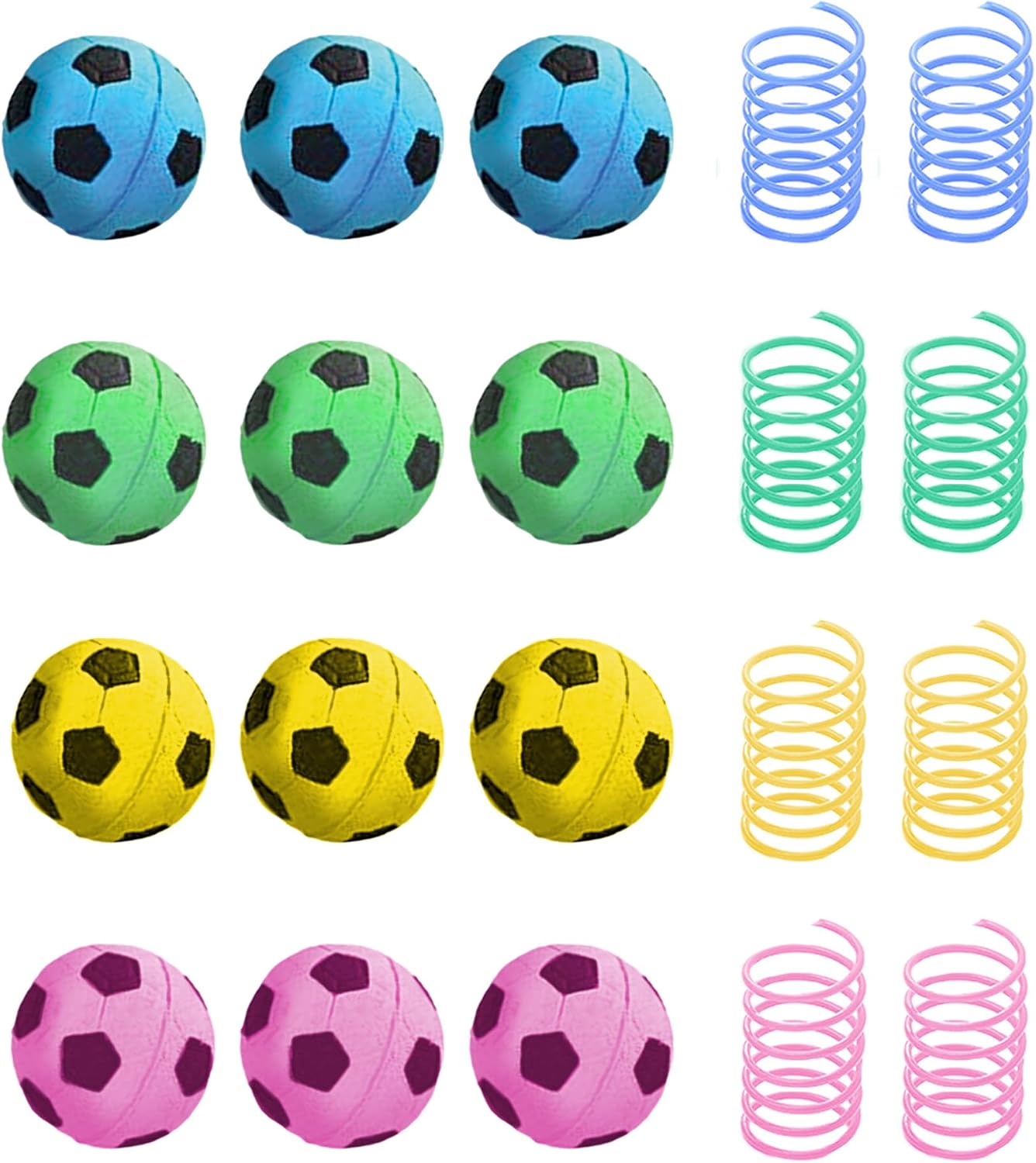 SunGrow Cat Soccer Balls & Coil Springs, Feline Entertainment for Indoor Kitten, Woven Colorful Wire Tube & Squishy Foam Sponge Balls, Heavy Plastic Pet Interactive Spiral, Cat Supplies & Accessories