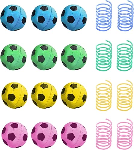 SunGrow Pelotas de fútbol para gatos y resortes helicoidales, entretenimiento felino para gatitos de interior, tubo de alambre colorido tejido y