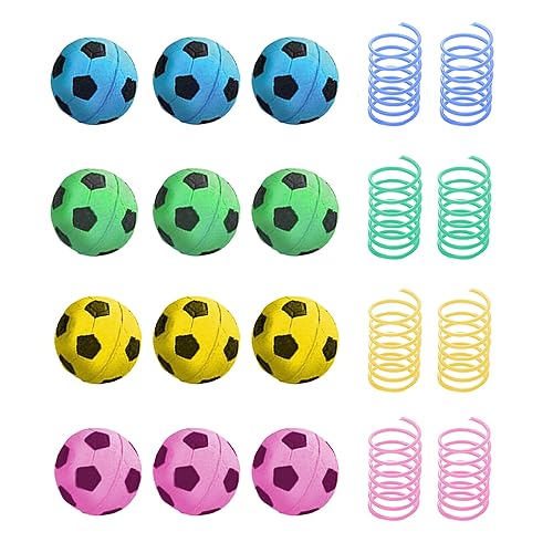 SunGrow Cat Soccer Balls & Coil Springs, Feline Entertainment for