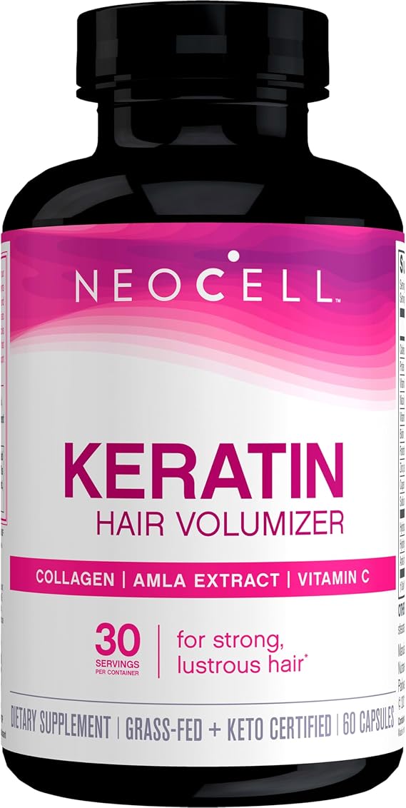 NeoCell Keratin Hair Volumizer | 60 Capsules | Hair, Skin & Nails Support | Complex with Advanced Multi Collagen Peptides | Plus Biotin and Vitamin C