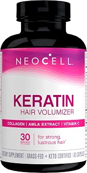 NeoCell Keratin Hair Volumizer | 60 Capsules | Hair, Skin & Nails Support | Complex with Advanced Multi Collagen Peptides | Plus Biotin and Vitamin C