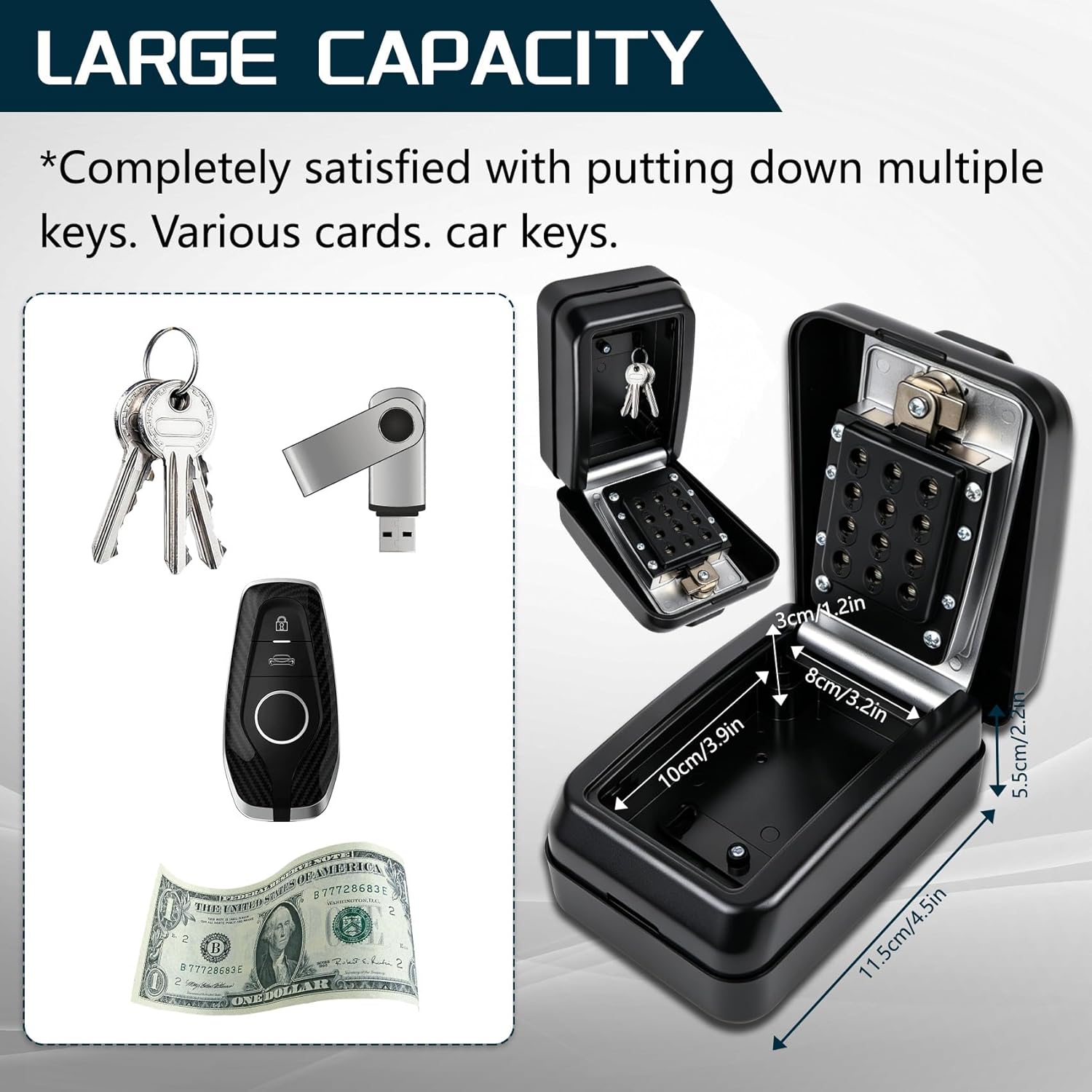 Upgraded Wall-Mounted Key Lock Box, Weatherproof Outdoor Lockbox, 12-Digit Customizable Security Code Anti-Theft, Key Safe Storage Lock Box for Home, Office, Garage, Airbnb hosts, Spare key storage,
