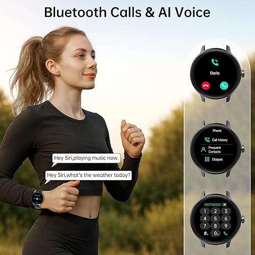 Vista 2 de Reloj inteligente para hombres y mujeres (respuesta/hacer llamadas), reloj inteligente con voz AI integrada, rastreador de fitness HD de 1.27 Negro
