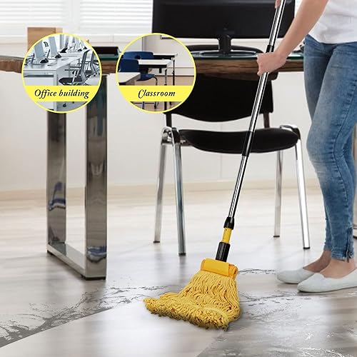 Miniatura 9 de Masthome Juego de escoba y recogedor con mango largo, trapeador de piso de cuerda comercial resistente, abrazadera de mandíbula de poste de acero