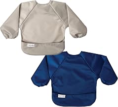 Tiny Twinkle Mess Proof Baby Bib, 2 Pack Long Sleeve Bib Outfit, Waterproof Bibs for Toddlers, Machine Washable, Tug Proof (Grey Indigo, Large 2-4 Years), Grey Indigo, Large 2-4 Years