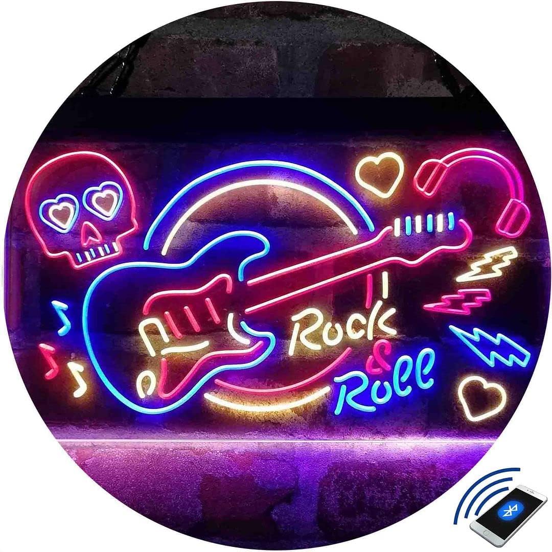 ADVPRO Rock & Roll Electric Guitar Band Room Skull Tri-color Led Neon Sign Red & Blue & Yellow 13 x 8.7 Inches st9s32-i2303-rby