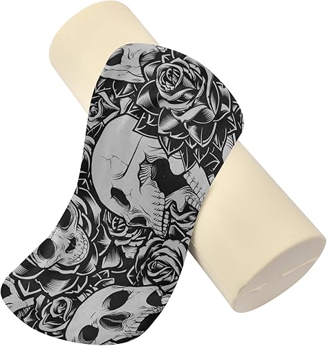 Miniatura 2 de Almohada redonda de Halloween con calaveras y rosas para yoga, meditación, almohada redonda para espalda, con forma de cilindro